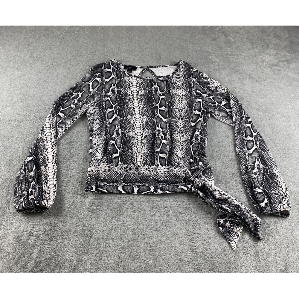 IN San Francisco Womens‎ Snake Print Tie Front Long Sleeve Top Blouse Size M